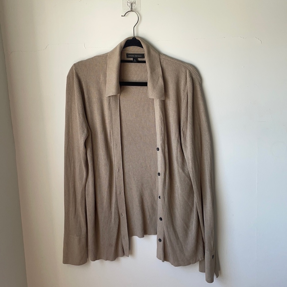 Banana Republic Tan Button Up Sweater Size XL (Silk + Cashmere)